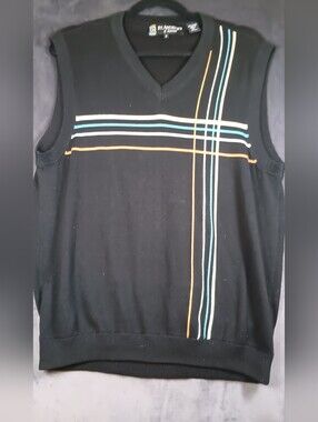 St. Andrews Of Scotland Golf  Black V-Neck Cotton Sleeveless Sweater Vest